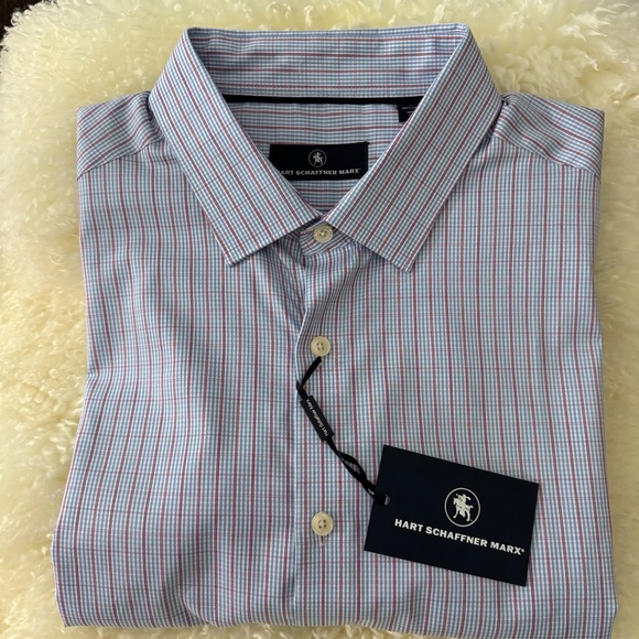 HART SCHAFFNER MARX SHORT SLEEVE DRESS SHIRT XL RED, BLUE AND WHITE - Picture 8 of 12